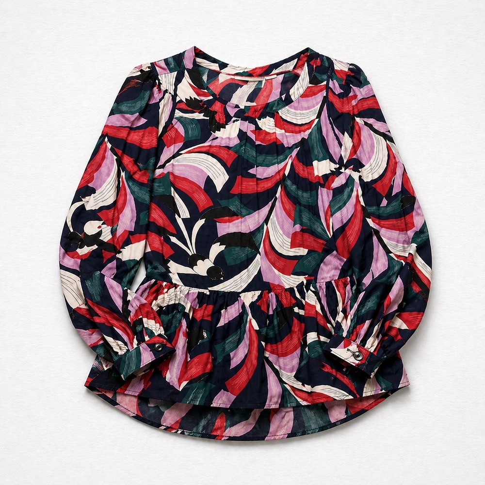 Maeve Anthropologie Blouse Womens Small Boho Peplum Floral Flowy Top